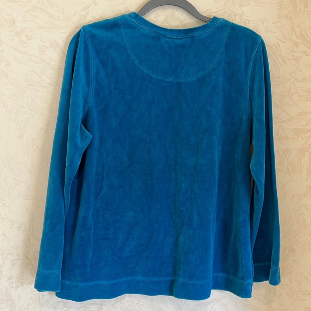 Appleseed's Dark Turquoise Velour Long Sleeve Crewneck Top Size L - Picture 5 of 7